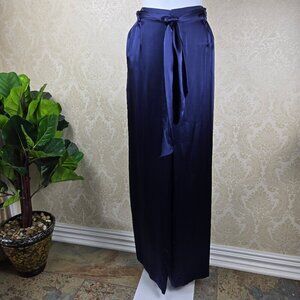 Lauren Ralph Lauren Size 14 Navy Blue Pants 100% Silk Wide Leg Belt w/Loops NWT